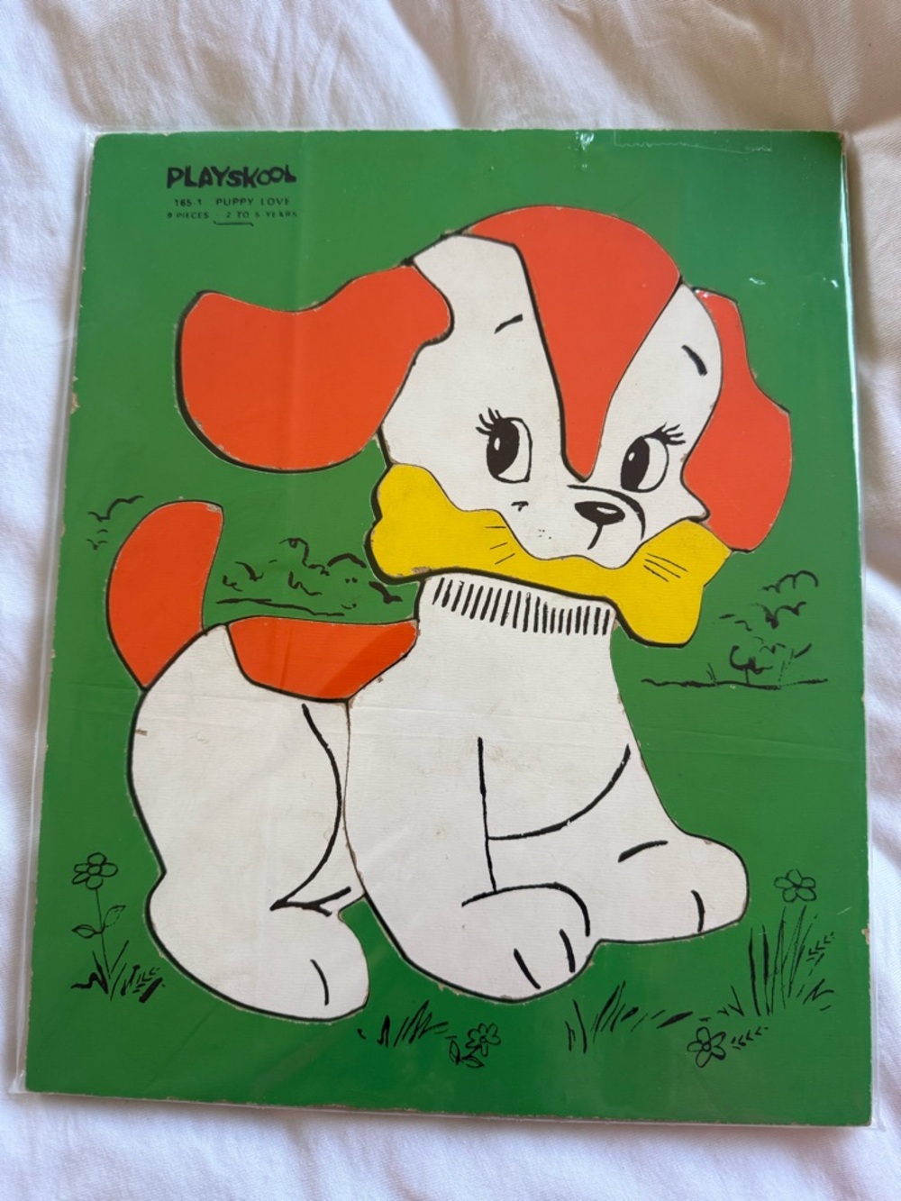 Vintage Baby Kid Playskool Puppy Puzzle Panel - White, Orange & Yellow
